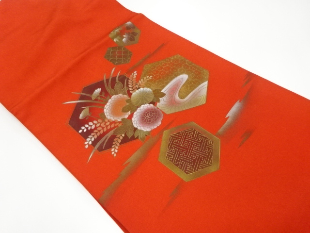 JAPANESE KIMONO / VINTAGE NAGOYA OBI / SHIOZE / FLOWER & CLASSICAL PATTERN